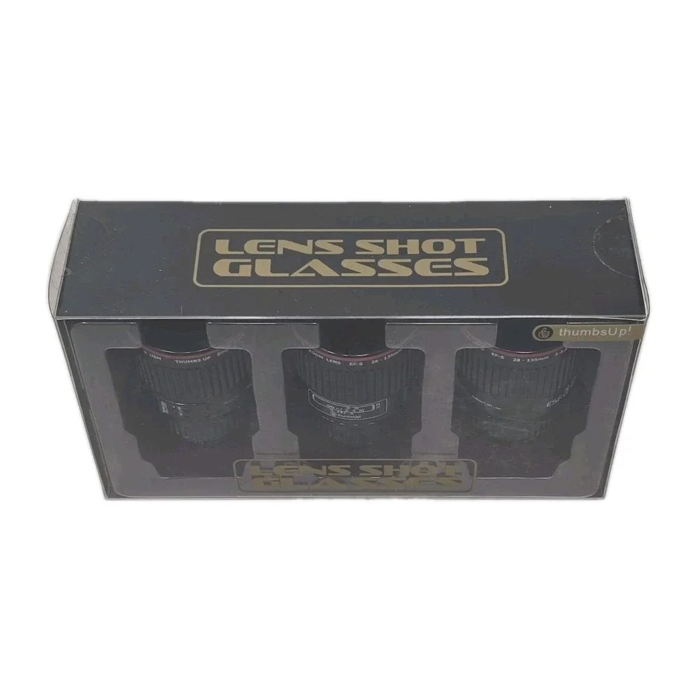 Thumbs Up! Camera Lens Shot Glasses Set Of 3 New Sealed U114